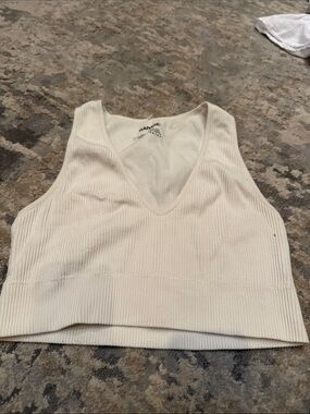 Garage Ribbed V-Neck Crop Tank Top - Cream